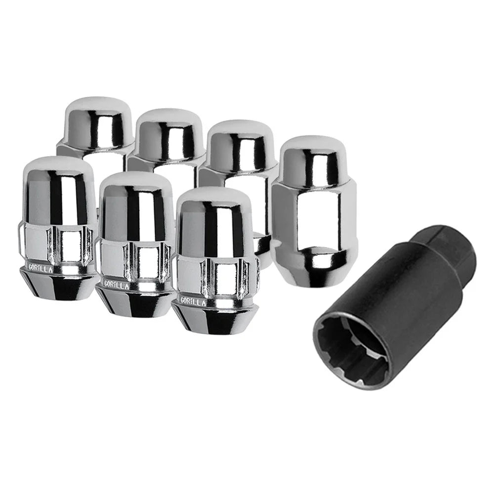 CHROME LUG NUT AND LOCK SYSTEM ACORN BULGE 7/16