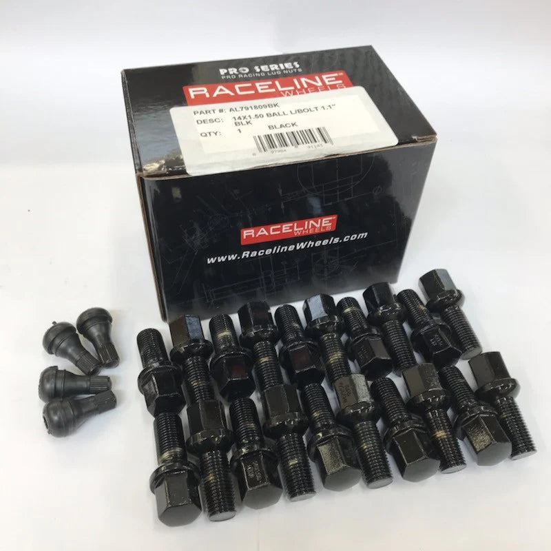 Raceline 14x1.50 1.1in Ball Seat Black Lug Bolts