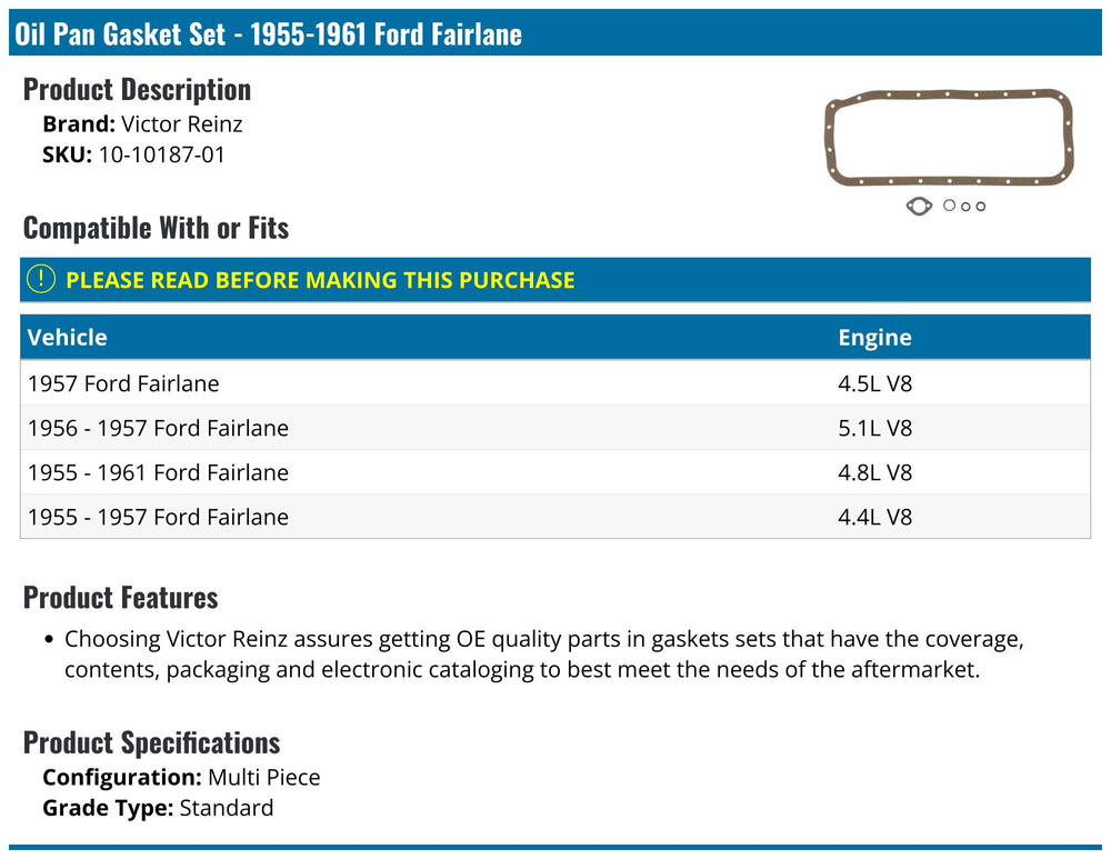 MAHLE Original Edsel Ranger 60-59 Oil Pan Set