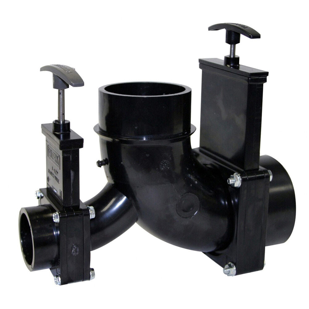 ELL DOUBLE ROTATING VALVE 3IN HUB X 11/2IN HUB X 3IN SPIGOT OUTLET