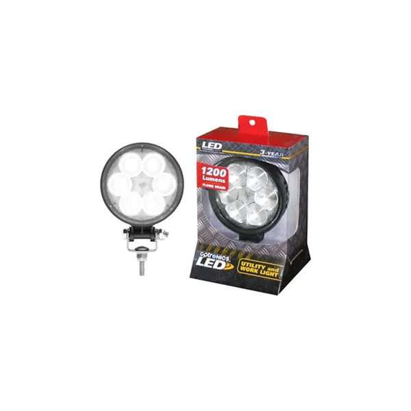 LED ROUND TRACTOR LIGHT 720 LUMENS 4IN DIA 6 HP DIODES CAST IRON ALUM HOUSING FLOOD STEEL HARDWARE