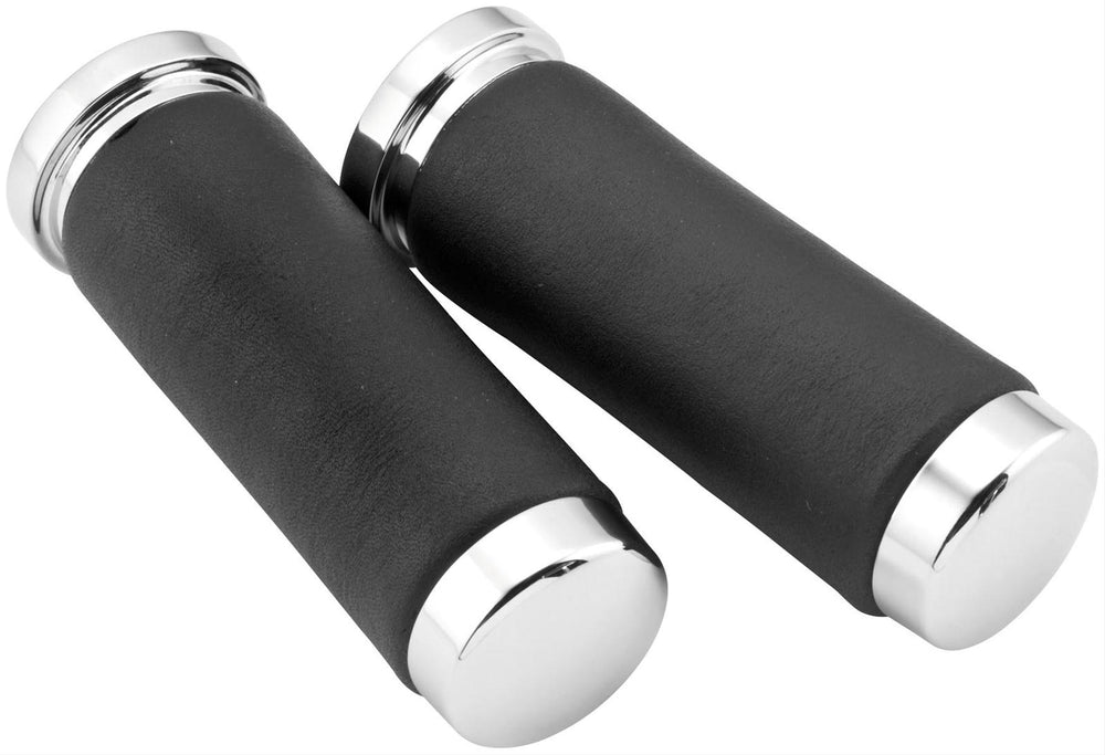 Bikers Choice Chrome & Leather 1 Inch Grips Universal Pr