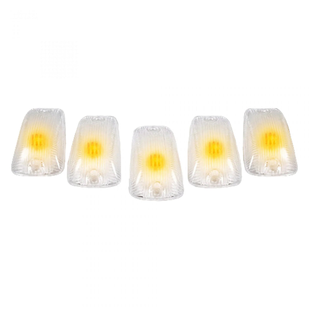 ~(1 lbs. 6X4X4)~ GMC and Chevy 88-02 CK Heavy-Duty (5-Piece Set) Clear Cab Roof Light Lenses Only and Amber 194 LED Bulbs