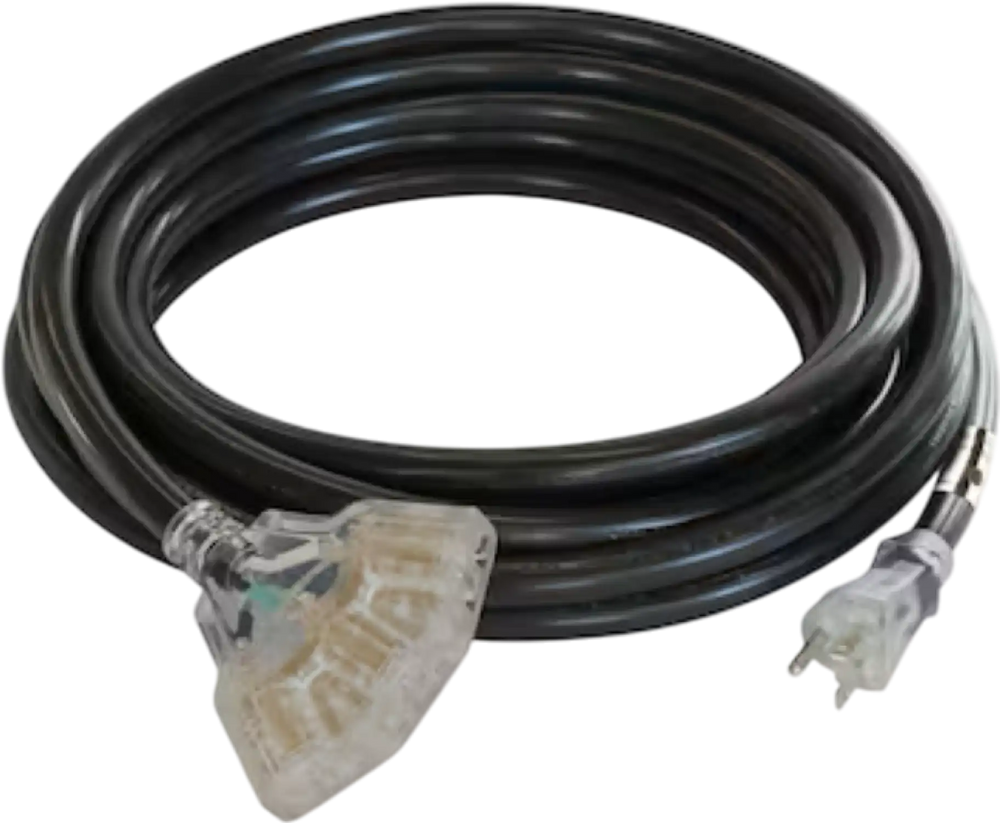 25 FT. 20AMP GENERATOR CORD WITH LIGHTED OUTLETS NEMA 520P MALE AND (3) NEMA 5
