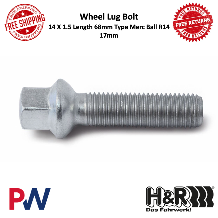 H&R Wheel Bolts 14 X 1.5 / Length 68mm / Merc Ball R14 / Head 17mm - Set of 10