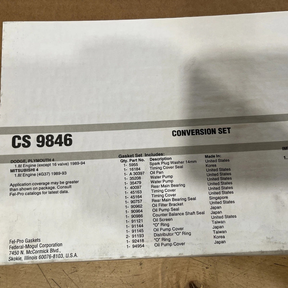 Fel-Pro Mitsubishi Eclipse CS 9846 Engine Conversion Gasket Set