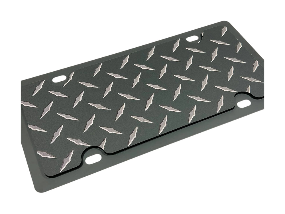 BLACKOUT DIAMOND PLATE PATTERN CARBON STEEL LICENSE PLATE