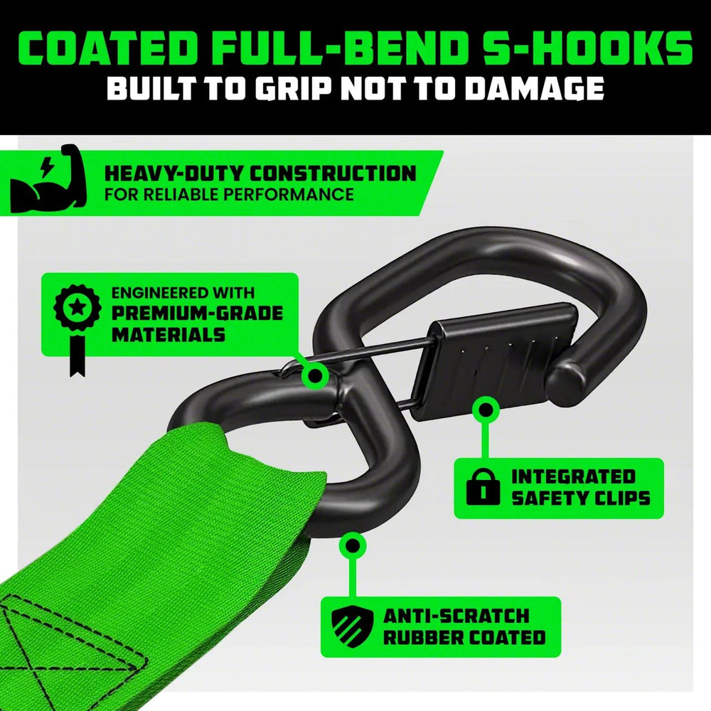 Rhino USA Retractable Ratchet Straps (2Pk 1Inx10Ft) Green