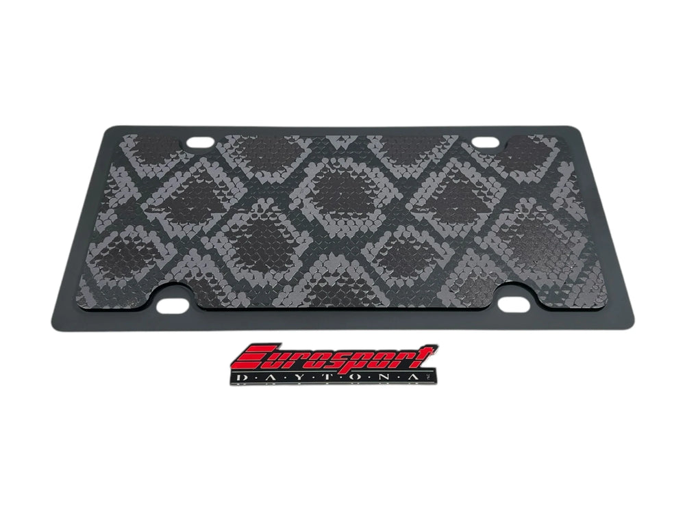 BLACK PYTHON PRINT MATTE BLACK BACKGROUND CARBON STEEL LICENSE PLATE