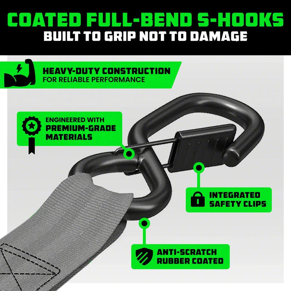 Rhino USA Retractable Ratchet Straps (2Pk 1Inx10Ft) Gray