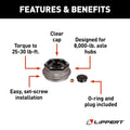 TRAILER AXLE OIL&DUST CAP W/SET SCREW8000 LBBLACK