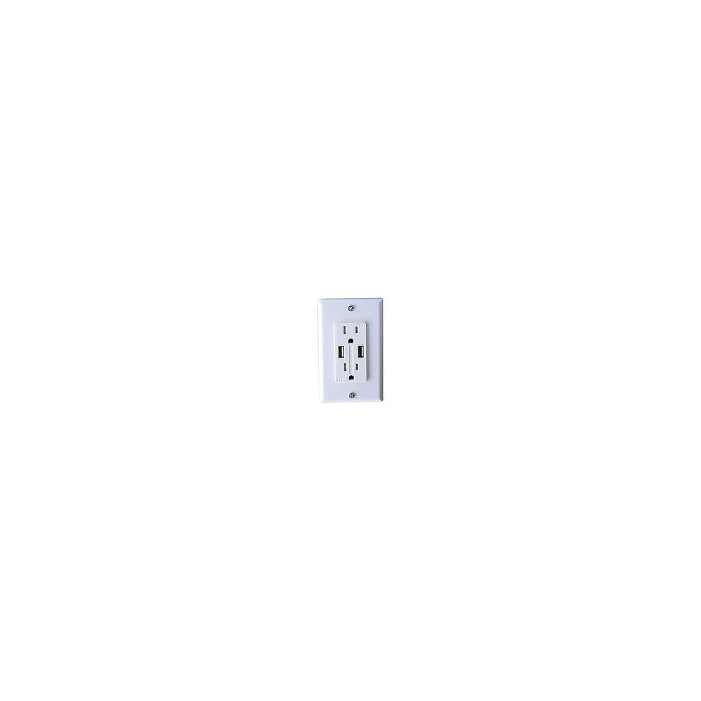 AC DUAL OUTLET W/ COVER & 2 USB CHARGE PORTS WHITE