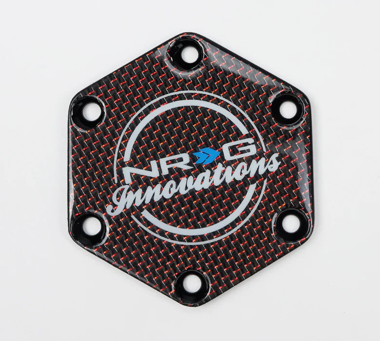 NRG Carbon Fiber w/ Red Texalium Fabrics Horn Delete Button Circular Logo Front/ Back