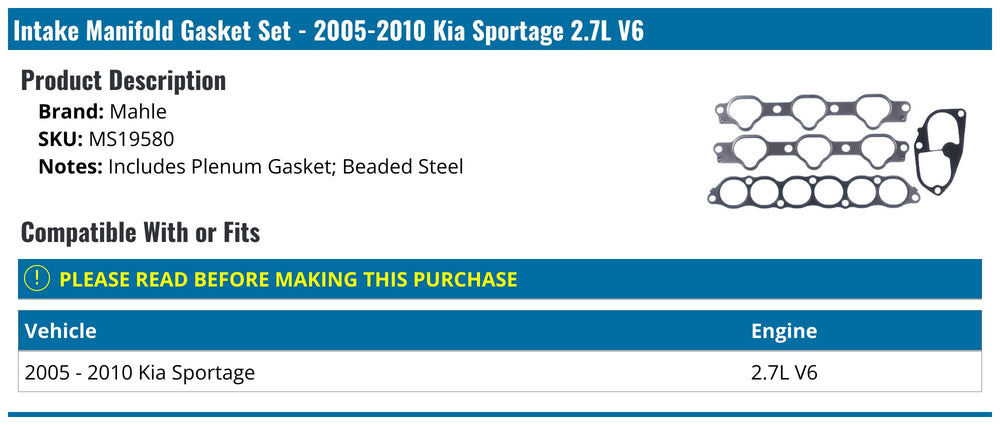 MAHLE Original Kia Sportage 09-05 Intake Manifold Set