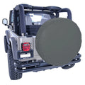 This black diamond tire cover from Rugged Ridge fits 35-36 inch spare tires.