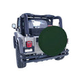 This black diamond tire cover from Rugged Ridge fits 35-36 inch spare tires.