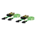 (2 PACK)RATCHET STRAP 3300/1100 16FT X 1IN LIME GREEN W/RUBBER COATED SHOOKS