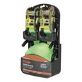 (2 PACK)RATCHET STRAP 3300/1100 16FT X 1IN LIME GREEN W/RUBBER COATED SHOOKS