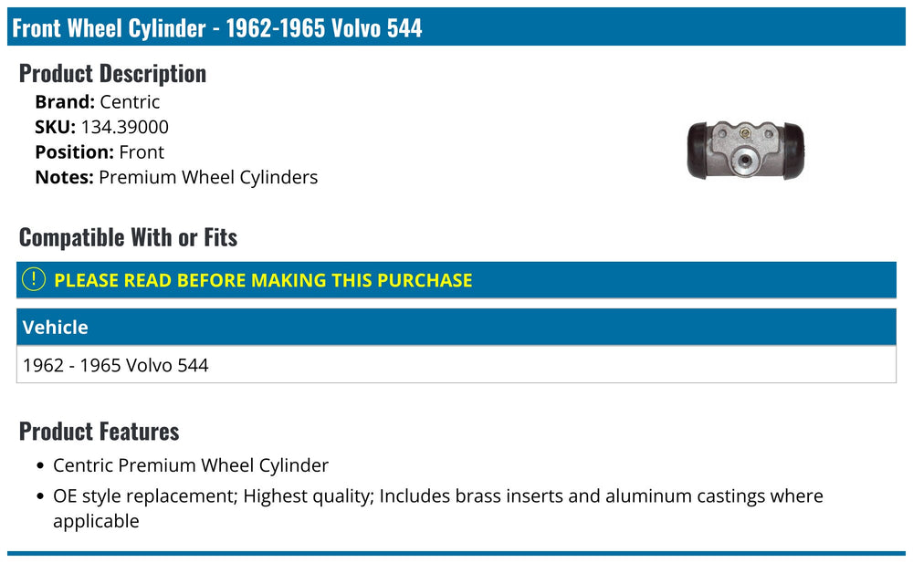 Centric Premium Wheel Cylinder - Front