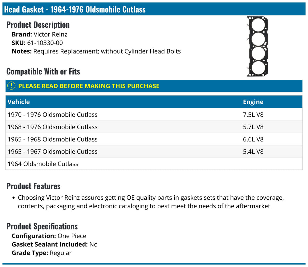 Engine Cylinder Head Gasket - 61-10330-00