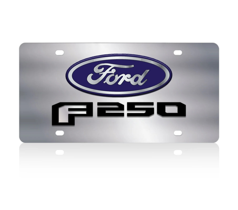 15C F250 BADGE BLACK W MIR FILL BLUE W MIR OVAL SS PLATE