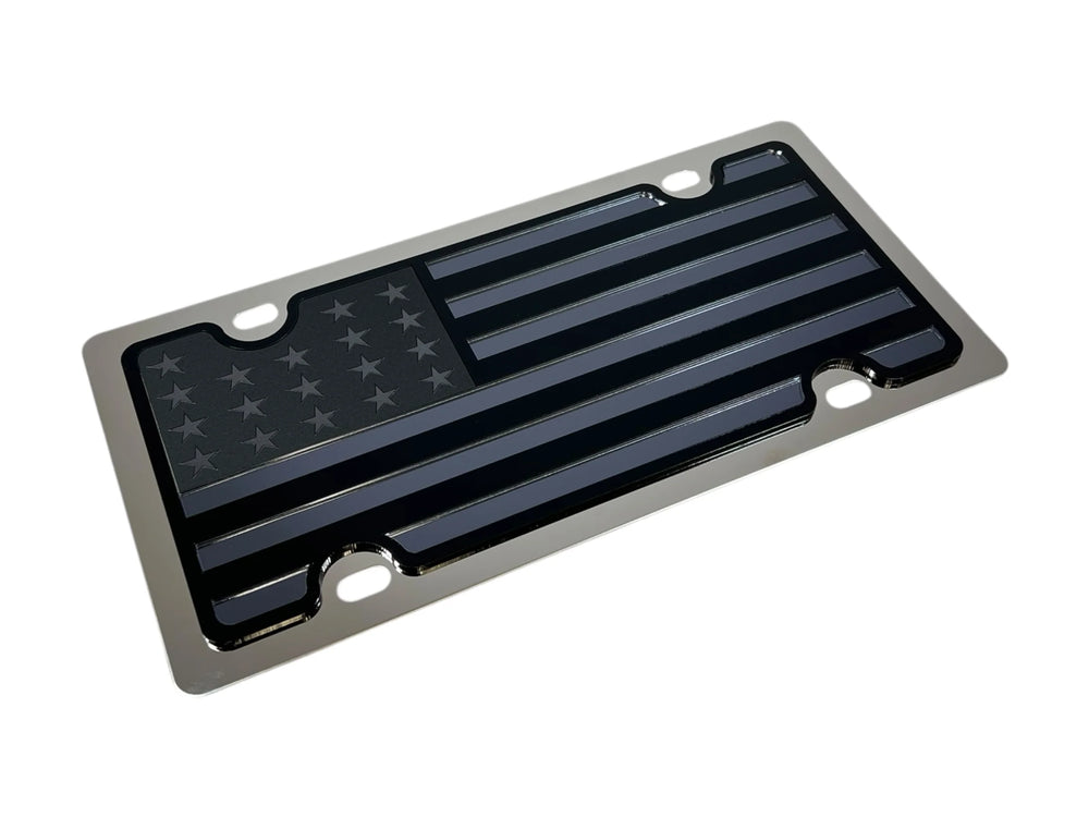 BLACKED OUT USA FLAG BLACK OPAQUE/MATTE BLACK/BLACK MIRROR SS PLATE
