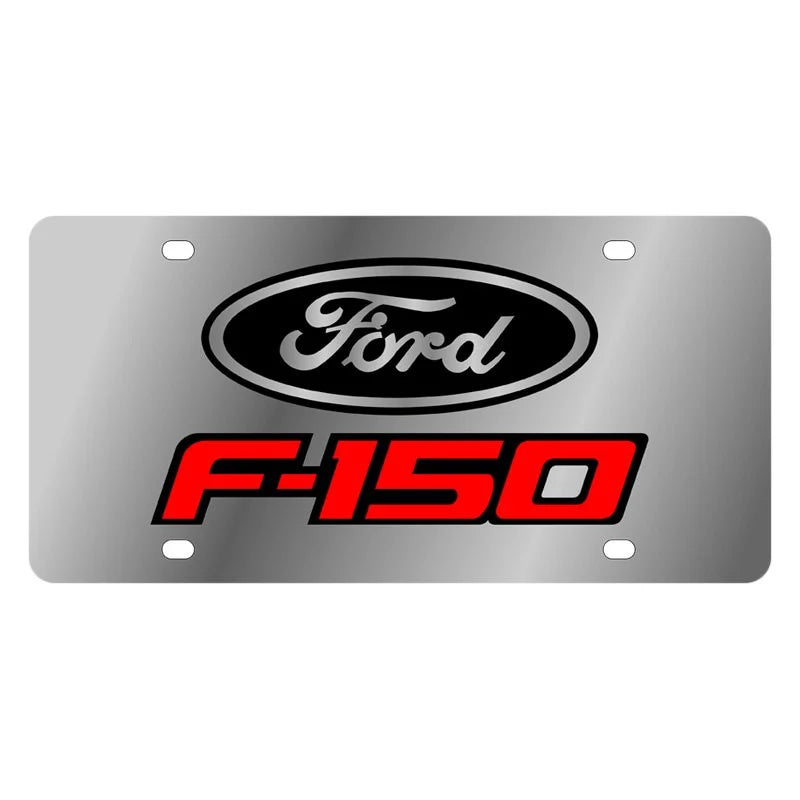 0913 F150 BLK/MIR OVAL/BLK OUT RED FILL SS PLATE