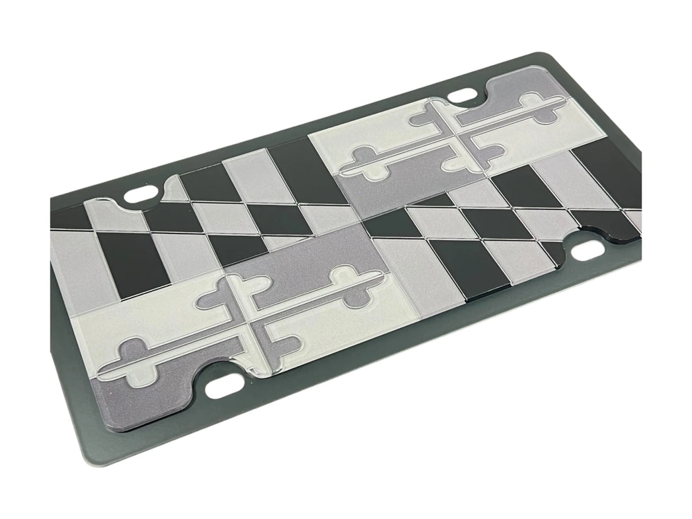 MARYLAND STATE FLAG UV DIRECT LOGO DETAIL CARBON STEEL LICENSE PLATE GREY