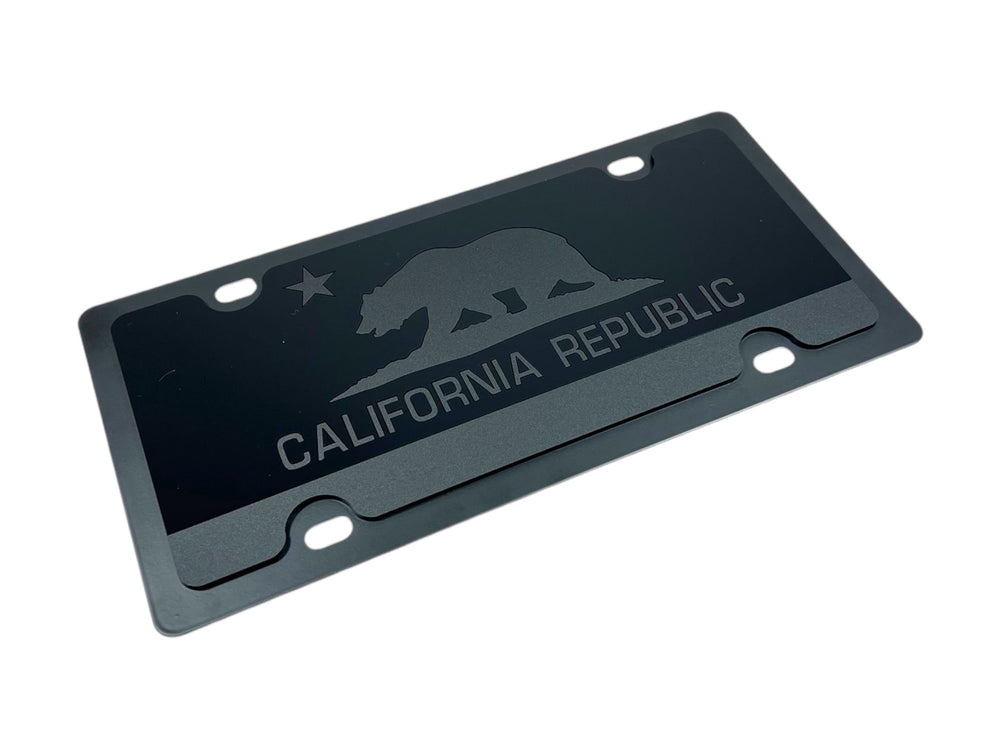 BLACKED OUT CALIFORNIA STATE FLAG CARBON STEEL LICENSE PLATE BLACK W/MATTE BLACK