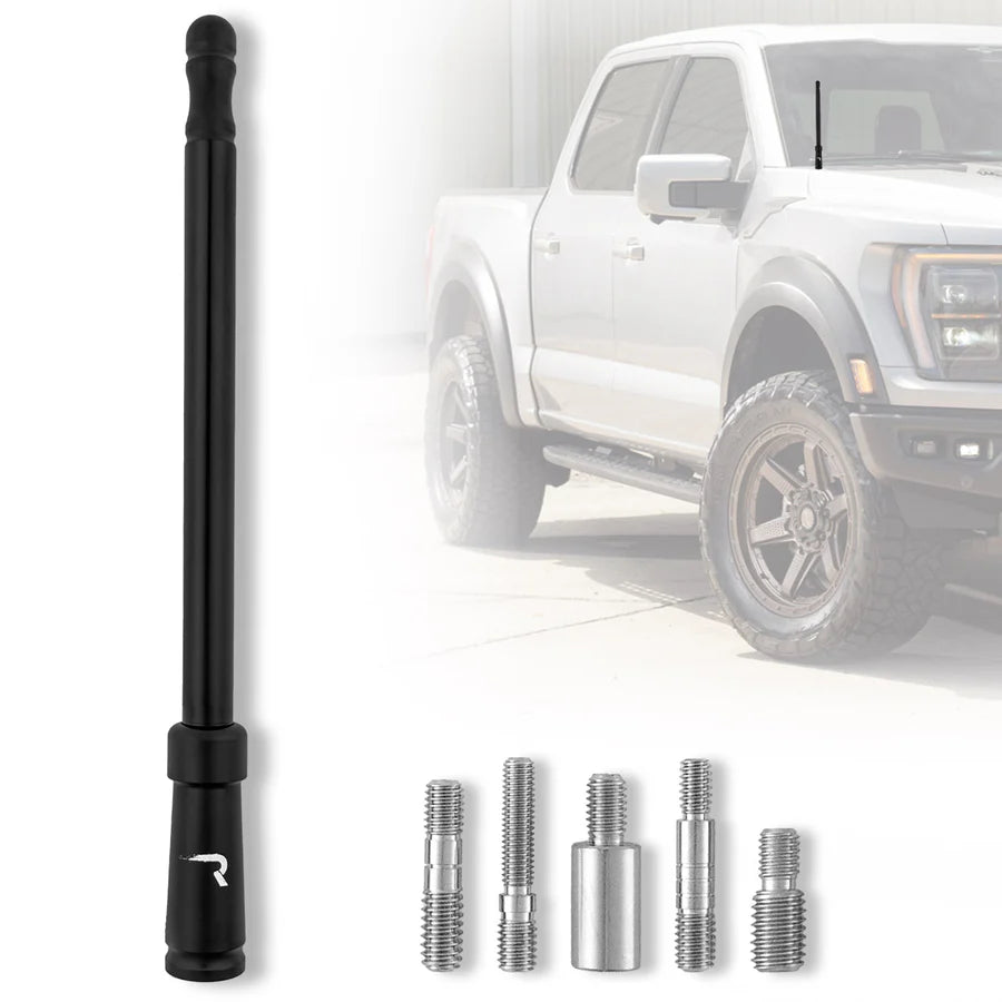 EXTENDED RANGE ALUMINUM 12 SHORTY ANTENNA UNIVERSAL FITMENT BRUSHED ALUMINU