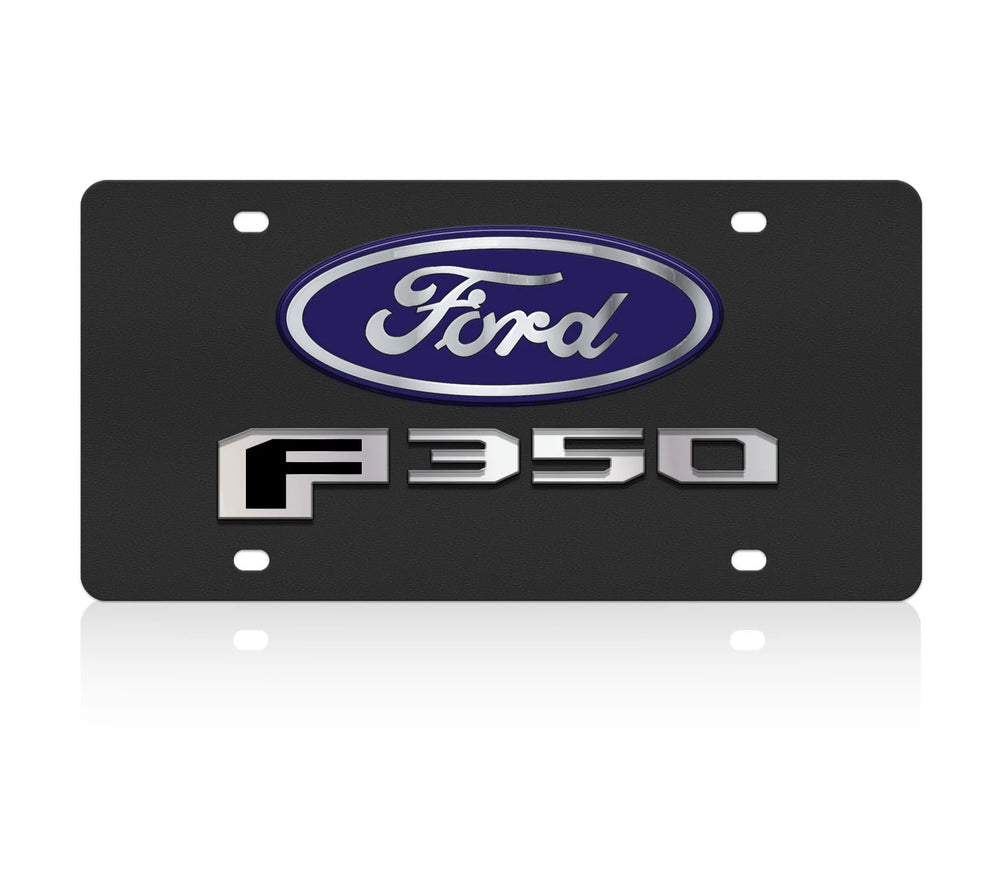 1515 F350 BADGE BLACK W MIR FILL WORD ONLY CS PLATE
