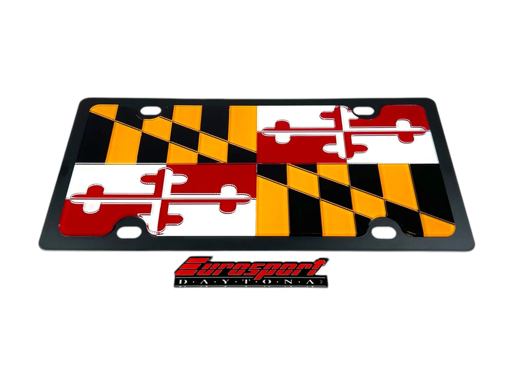 MARYLAND STATE FLAG UV DIRECT LOGO DETAIL CARBON STEEL LICENSE PLATE