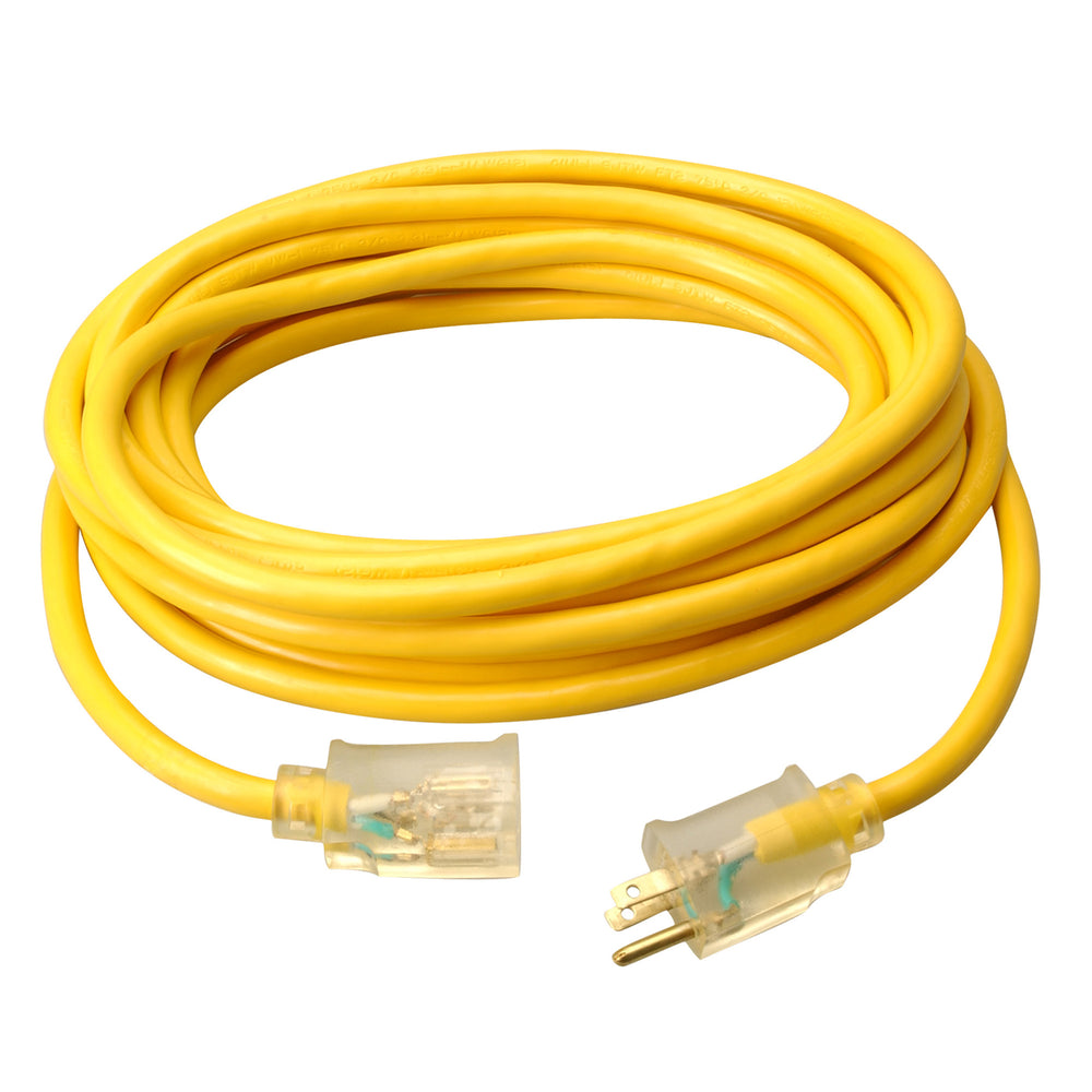 25FT SJTW 12/3 OUTDOOR EXTENSION CORD W/ LIGHTED END (YELLOW)