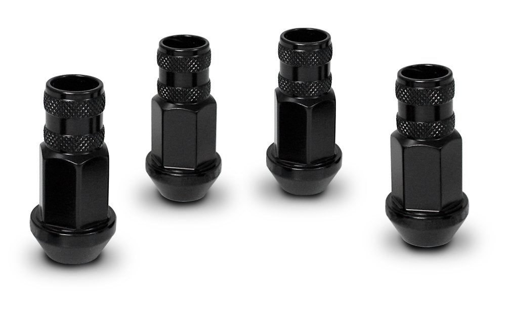 12MM X 1.25BLACK OPEN END ALUMINUM RACING (3/4IN HEX) (4 LUG NUTS)
