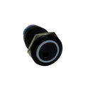 12V 19MM MOMENTARY FUNCTION PREWIRED SWITCH W/WHITE LED & BLACK FLUSH MOUNT FIN