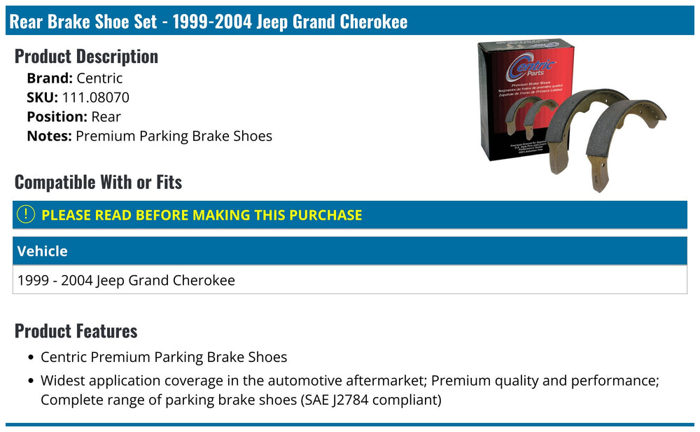 Centric Premium Parking Brake Shoes - Rear PB