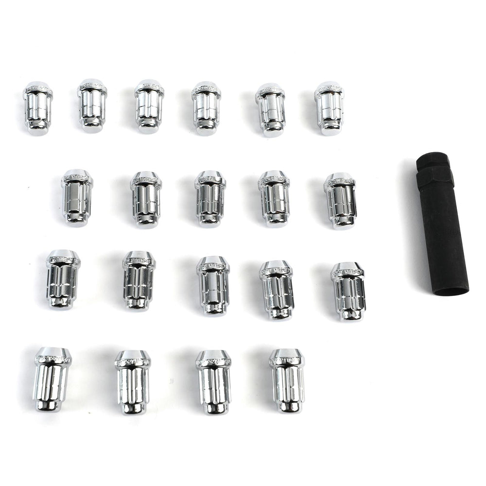 Wheel Install Kit: 20 lug set; 12mm X 1.25 thread size; cone seat; spline drive lug nuts