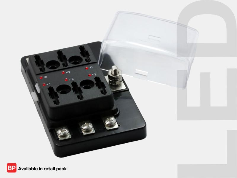 FUSE BLOCK ATC WITH INDICATING LEDS - 6 POSITION - SCREW TER
