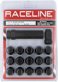 Raceline Spline Lug Nut Kit with Spline Key 1/2in-20 - 16 Pack - Black