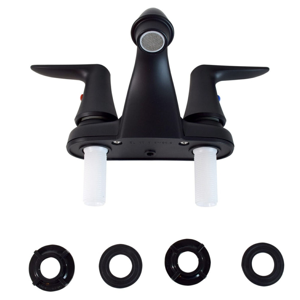 CATALINA 2HANDLE LOW ARC LAVATORY FAUCET MATTA BLK W/MATTE BLK BLADE LEVER HANDLES