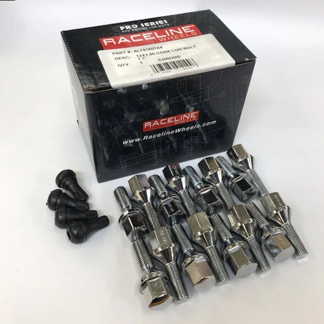 Raceline 12x1.50 1.1in Cone Chrome Lug Bolts