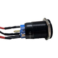 19MM 2POSITION 12V ON/OFF PREWIRED SWITCH W/BLUE LED & BLACK FLUSH MOUNT FINIS