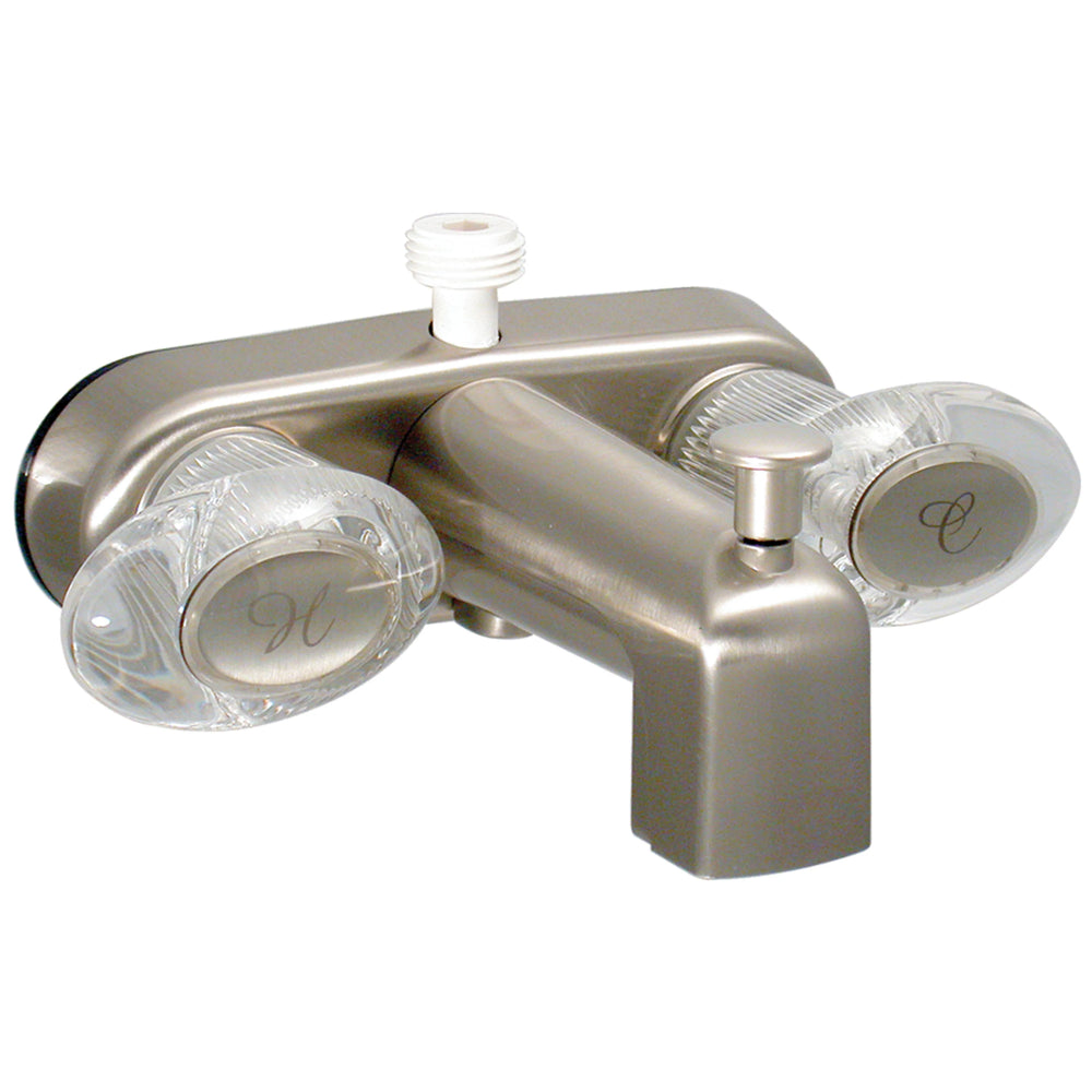 TUB DIV FAUCET W/ DSPUD 4IN 2 LEVER 1/4 TURN PLASTIC BRUSHED NICKEL