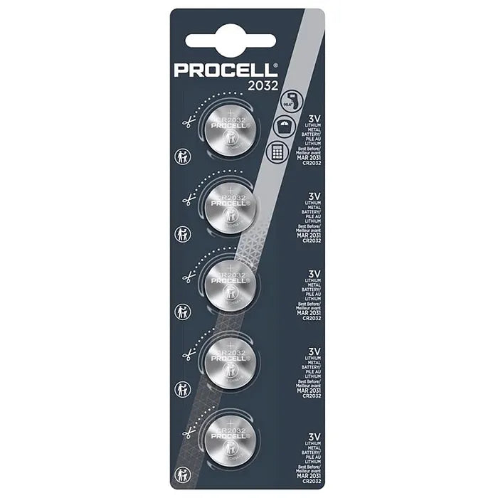 PROCELL CR2032 LITHIUM BATTERIES TEAR STRIP OF 5