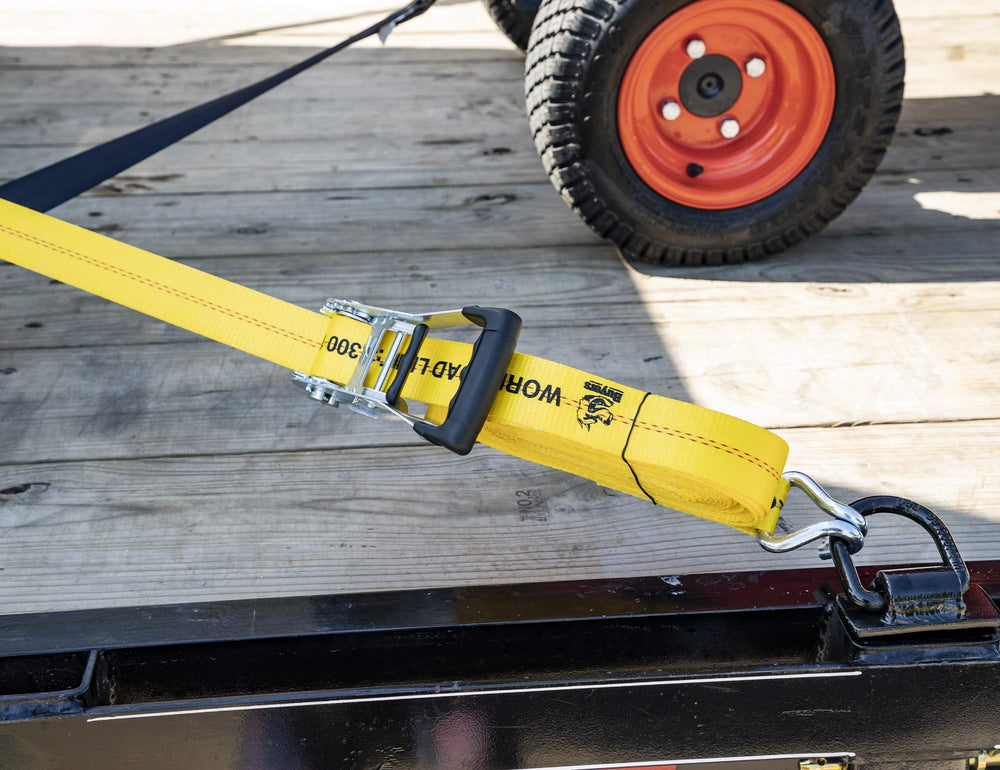 30 FT YELLOW COMMERCIAL GRADE RATCHET STRAP WITH RUBBER GRIPS J HOOKS