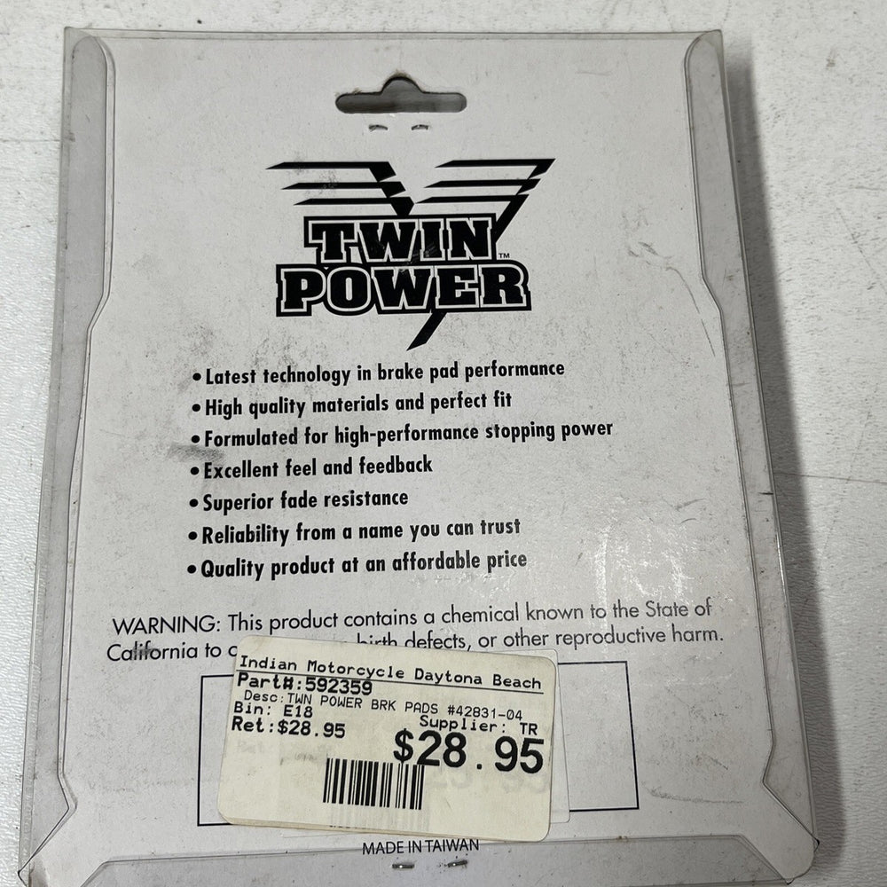 Twin Power 04-13 XL Power Organic Brake Pads Replaces H-D 42831-04 Front
