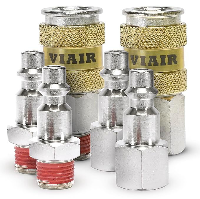 COUPLERS HIGH FLOW 1/4IN NPT M & F QUICK CONNECT STUDS 1/4IN M(2)& F(2)WITH VIAIR LOGO