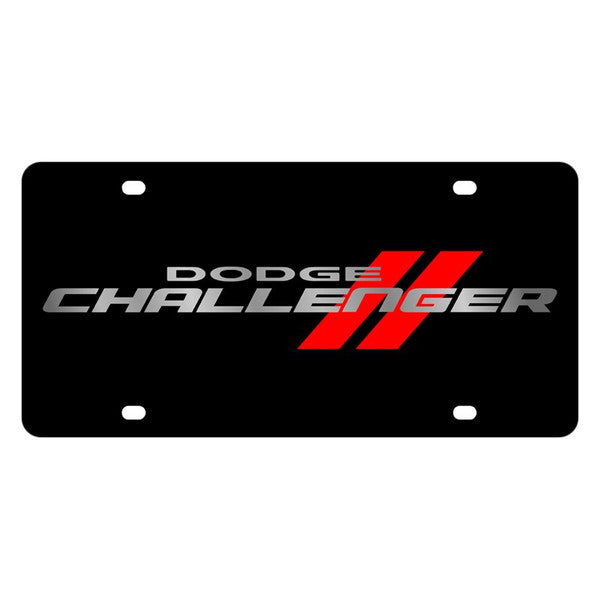 SILVER CHALLENGER LOGO ON BLACK LAZERTAG SERIES LICENSE PLATE DODGE CHALLENGER