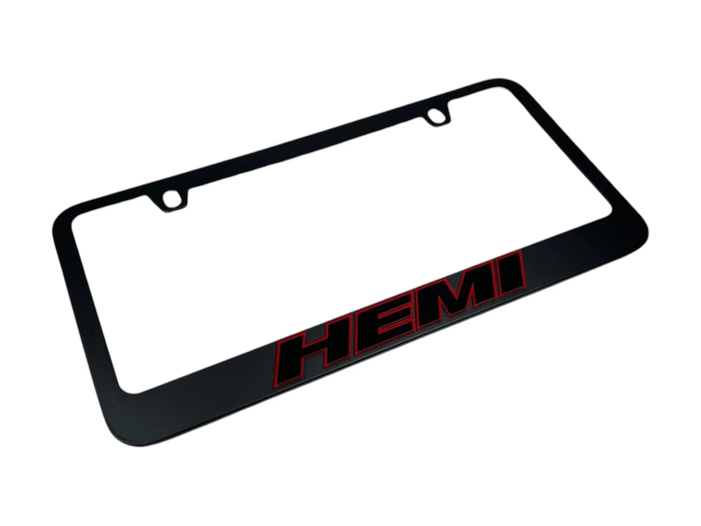 BLACK LICENSE PLATE FRAMEHEMI W/O BLACK WORD WITH RED OUTLINE