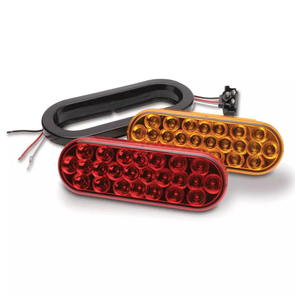 6.5IN X 2.25IN OVAL RED LED W MIRROR 24 LEDS